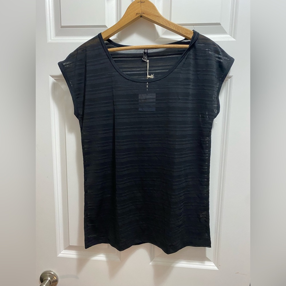 See through black striped tank